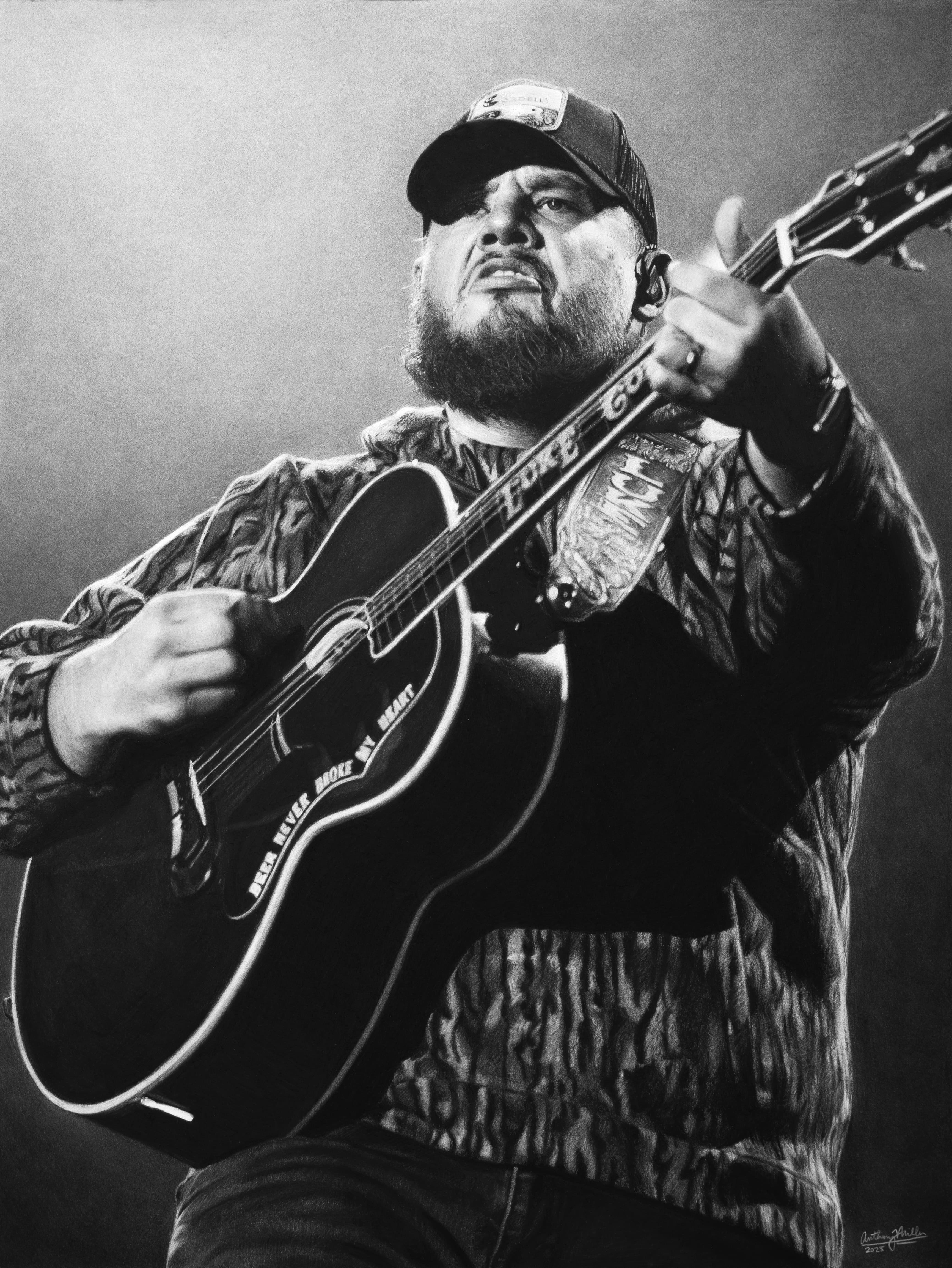 Hyper-realistic portrait of Luke Combs